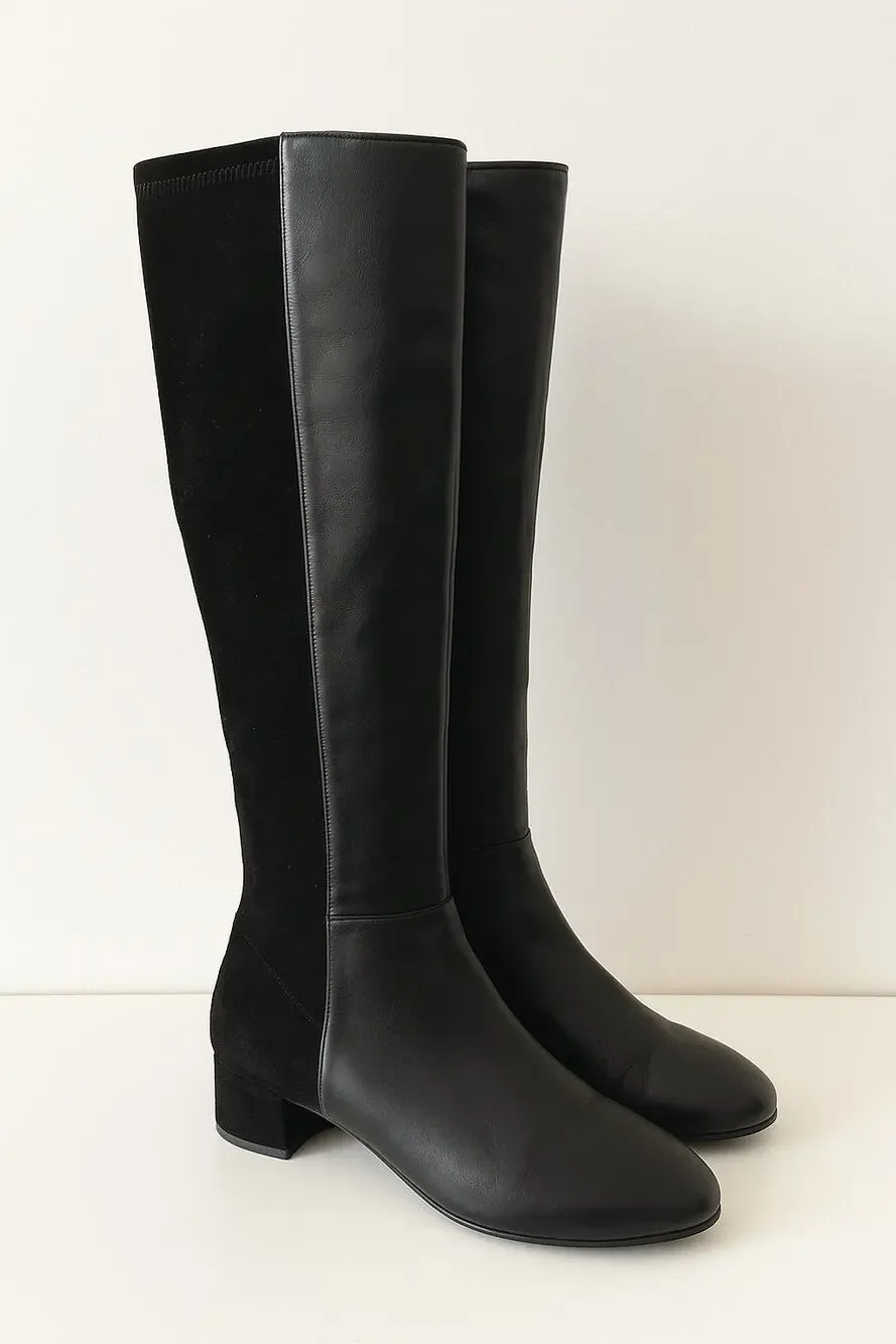 Stuart Weitzman Leather Suede Pull On Riding Boots Black 8.5